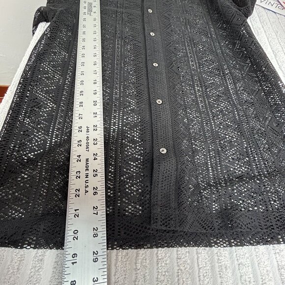 Manière De Voir Mens Black Sheer Pattern Short Sleeve Button-Up Shirt Large New - Picture 7 of 7